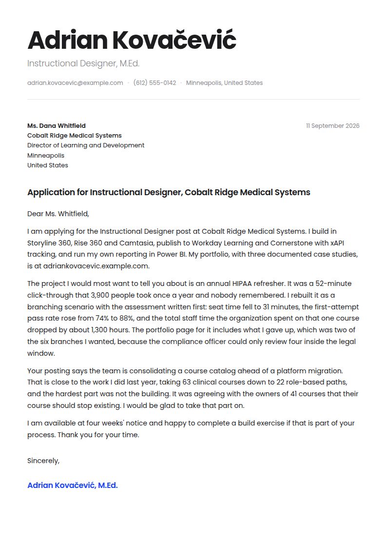 Instructional Designer Cover Letter Examples & Templates