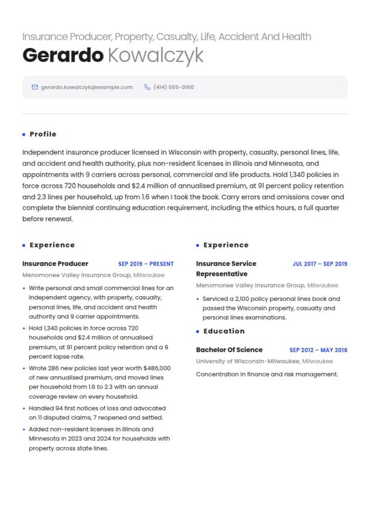 Insurance Agent Resume Examples & Templates