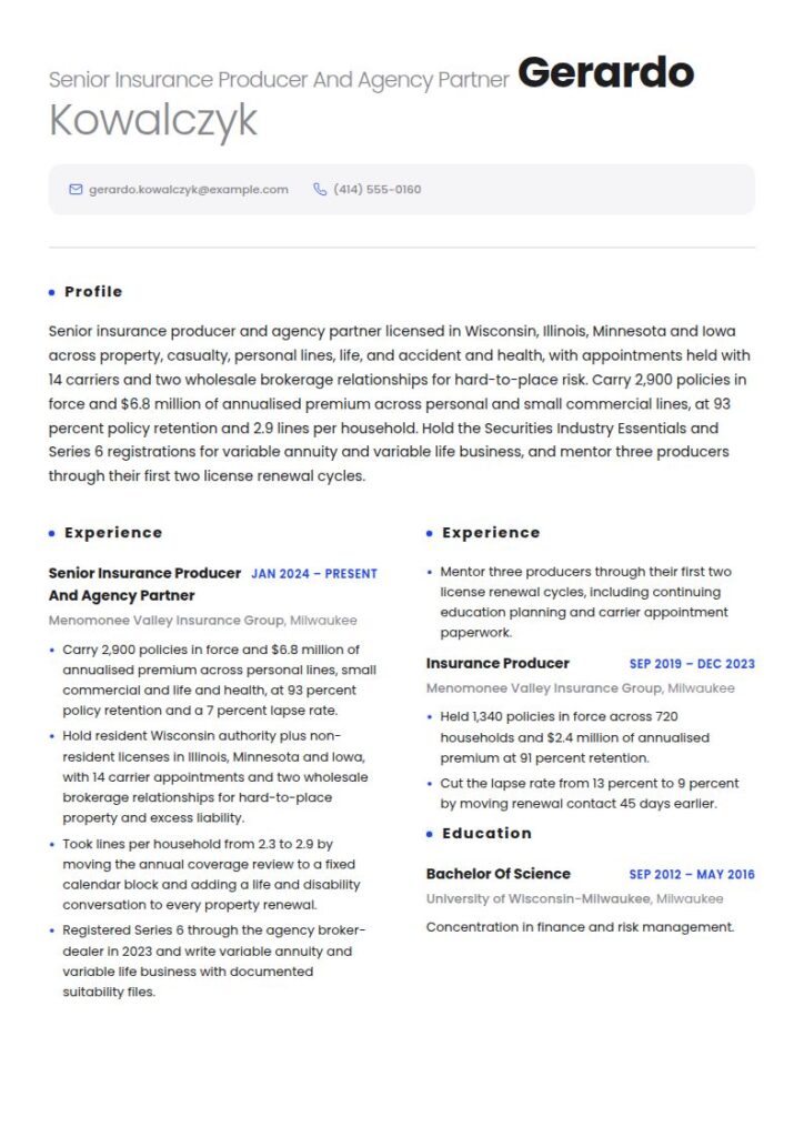 Insurance Agent Resume Examples & Templates