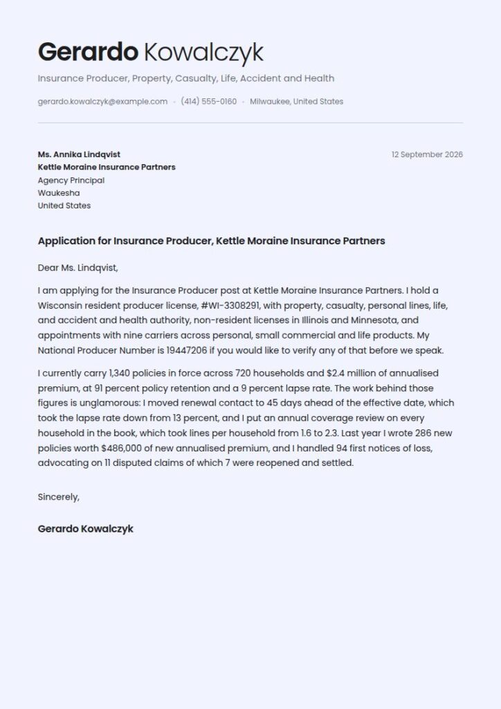 Insurance Agent Cover Letter Examples & Templates
