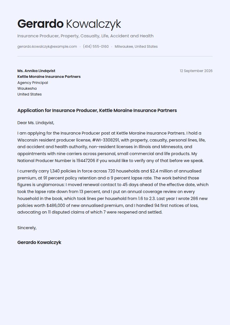 Insurance Agent Cover Letter Examples & Templates