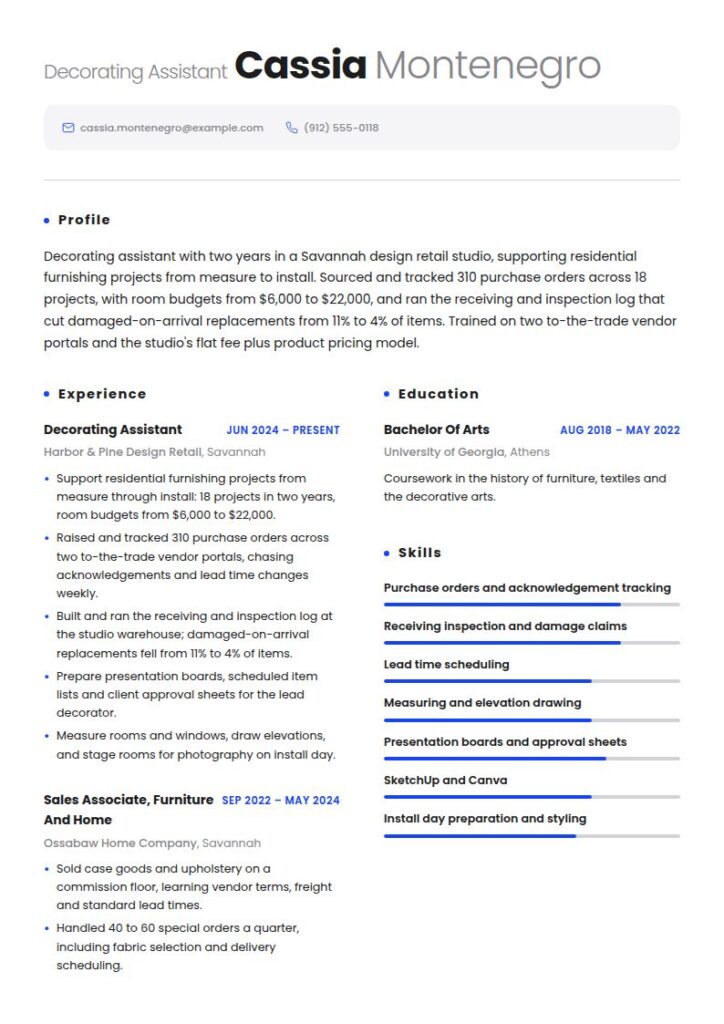 Interior Decorator Resume Examples & Templates