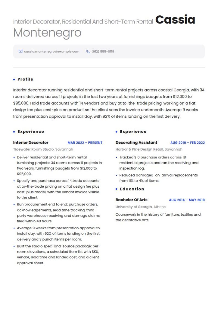 Interior Decorator Resume Examples & Templates
