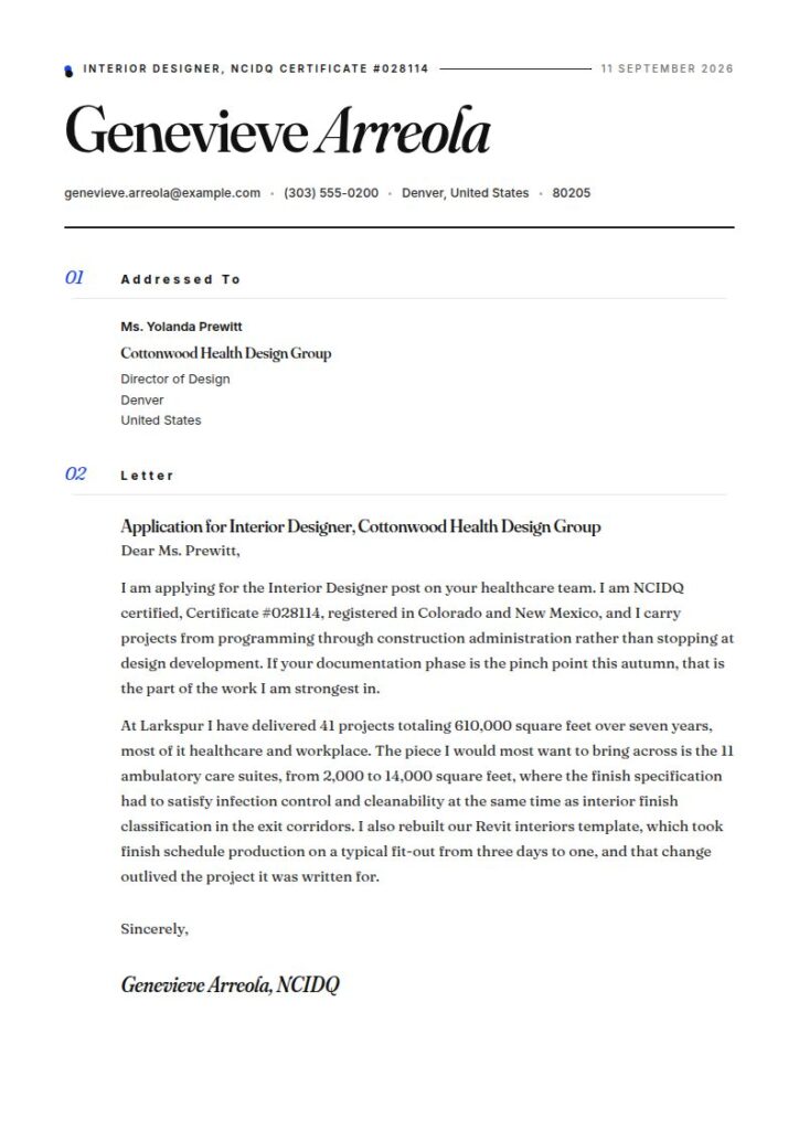 Interior Designer Cover Letter Examples & Templates