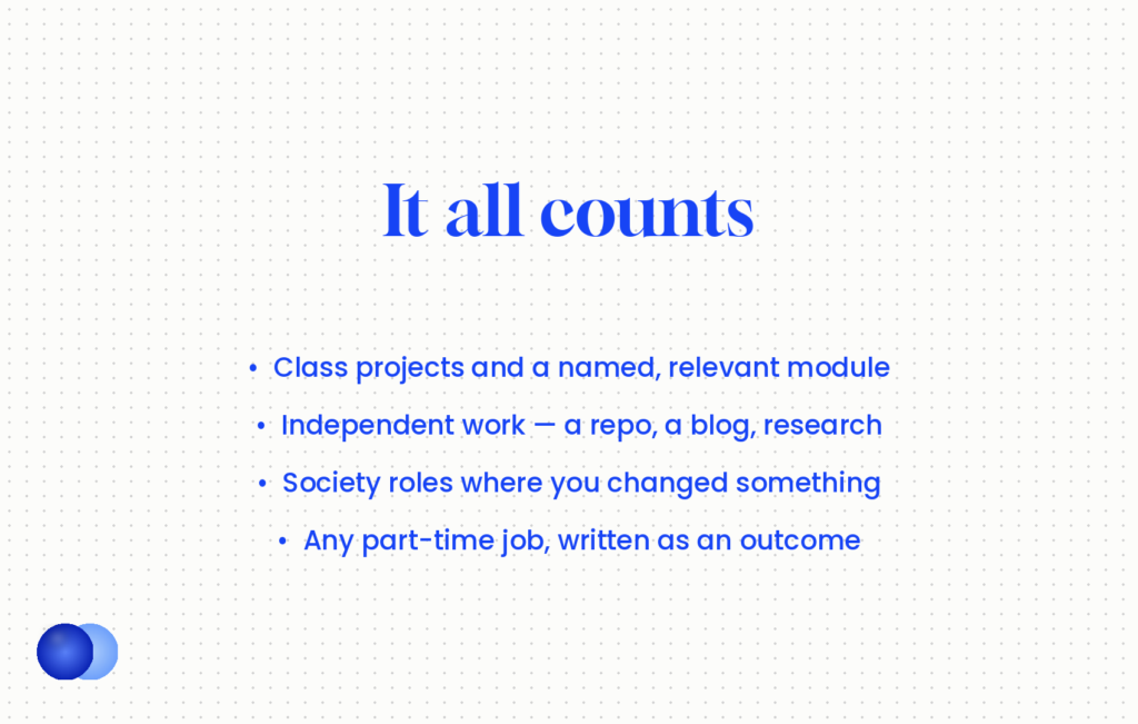 What experience counts on an internship cover letter