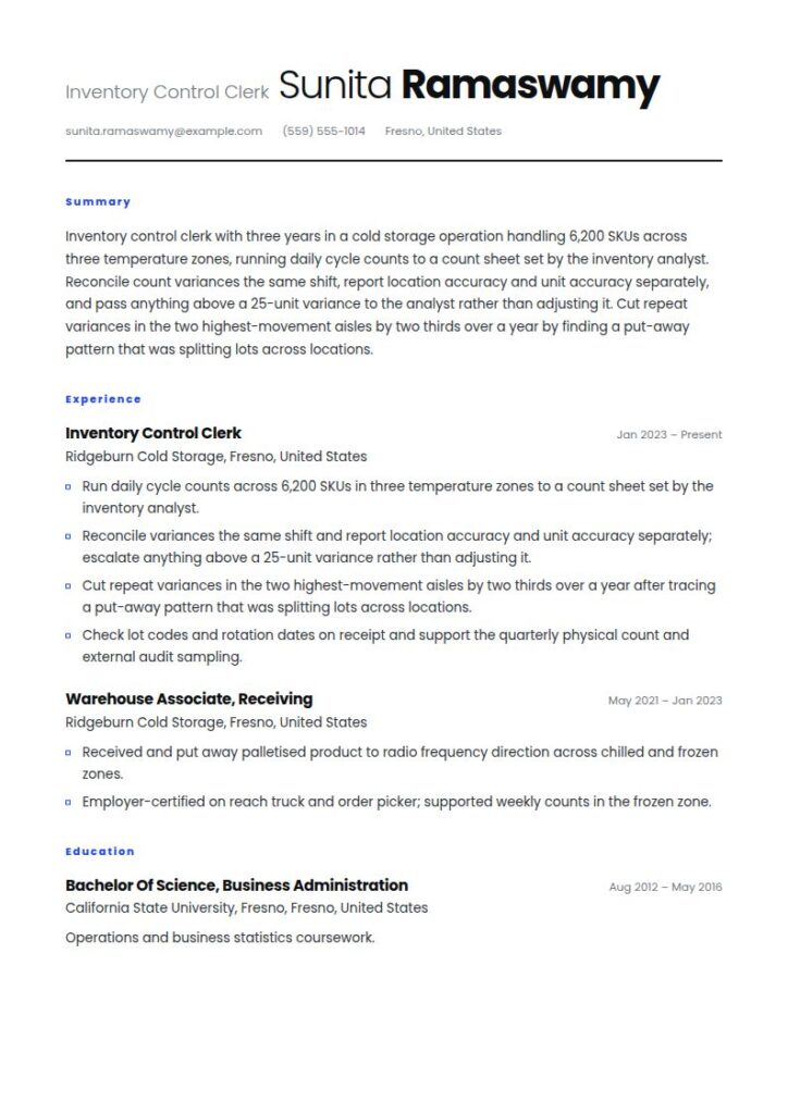 Inventory Manager Resume Examples & Templates