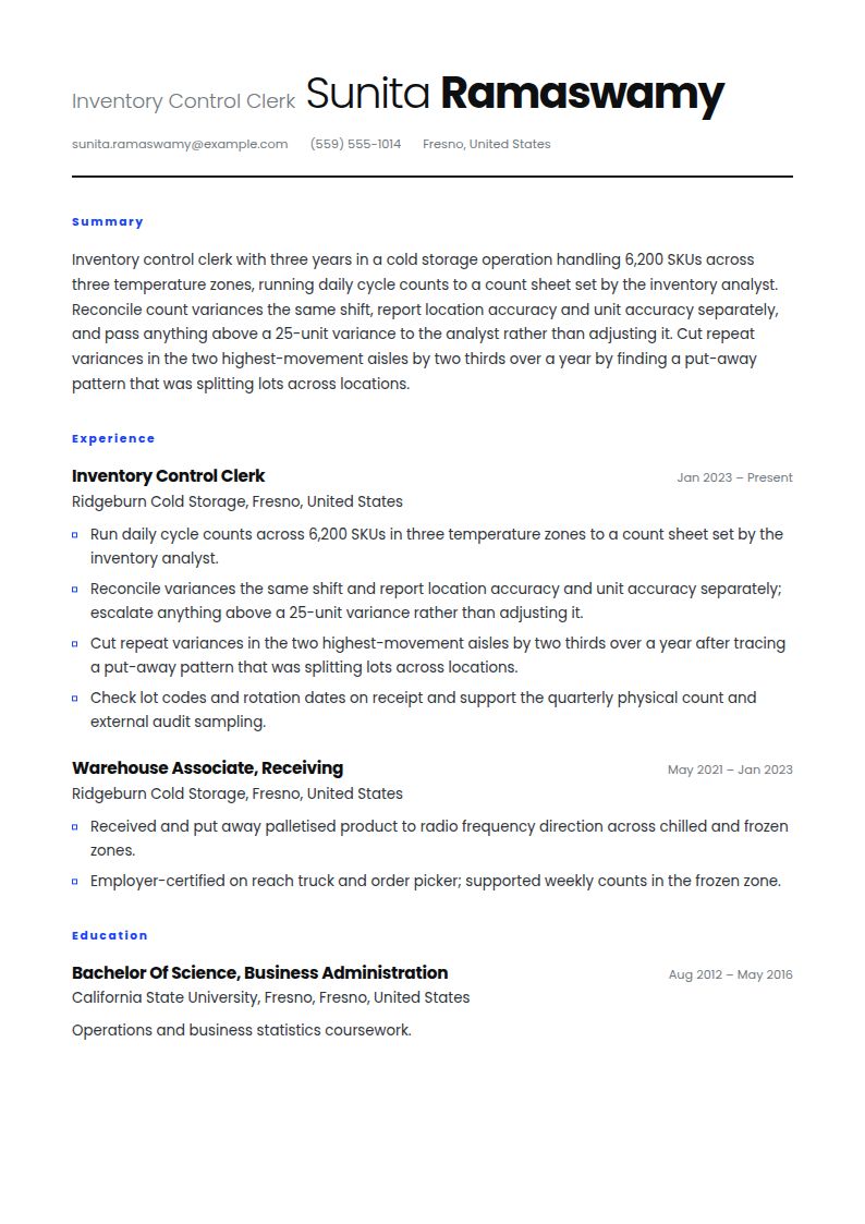 Inventory Manager Resume Examples & Templates