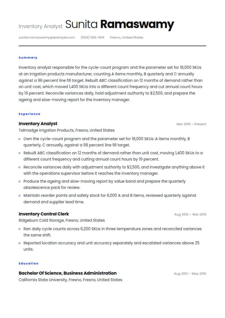 Inventory Manager Resume Examples & Templates