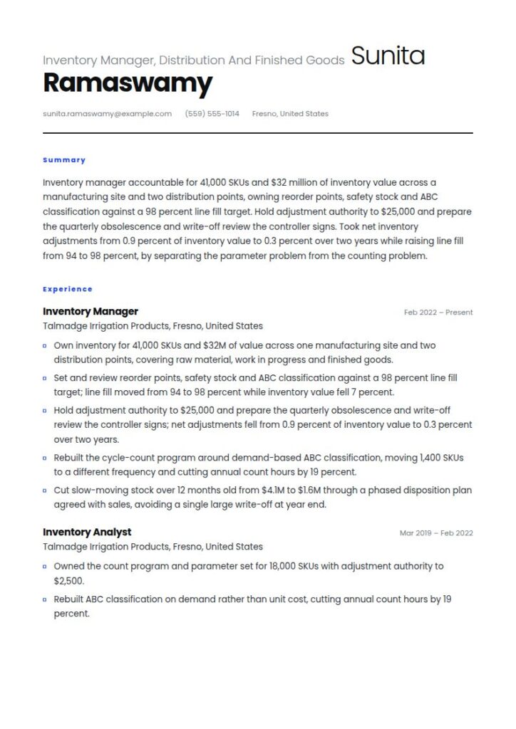 Inventory Manager Resume Examples & Templates