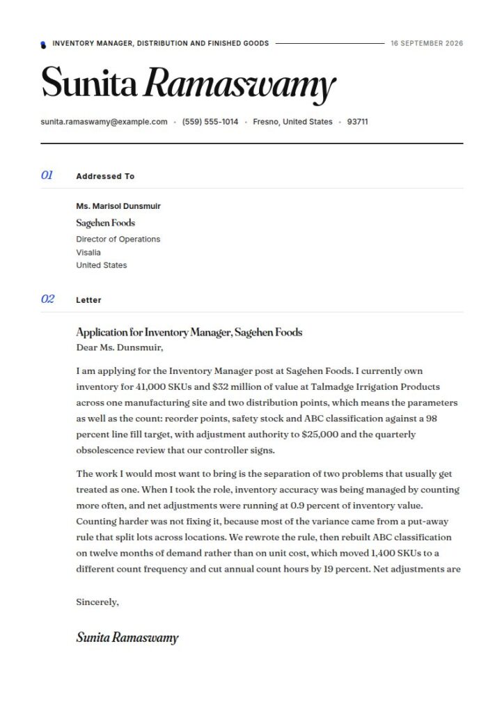 Inventory Manager Cover Letter Examples & Templates