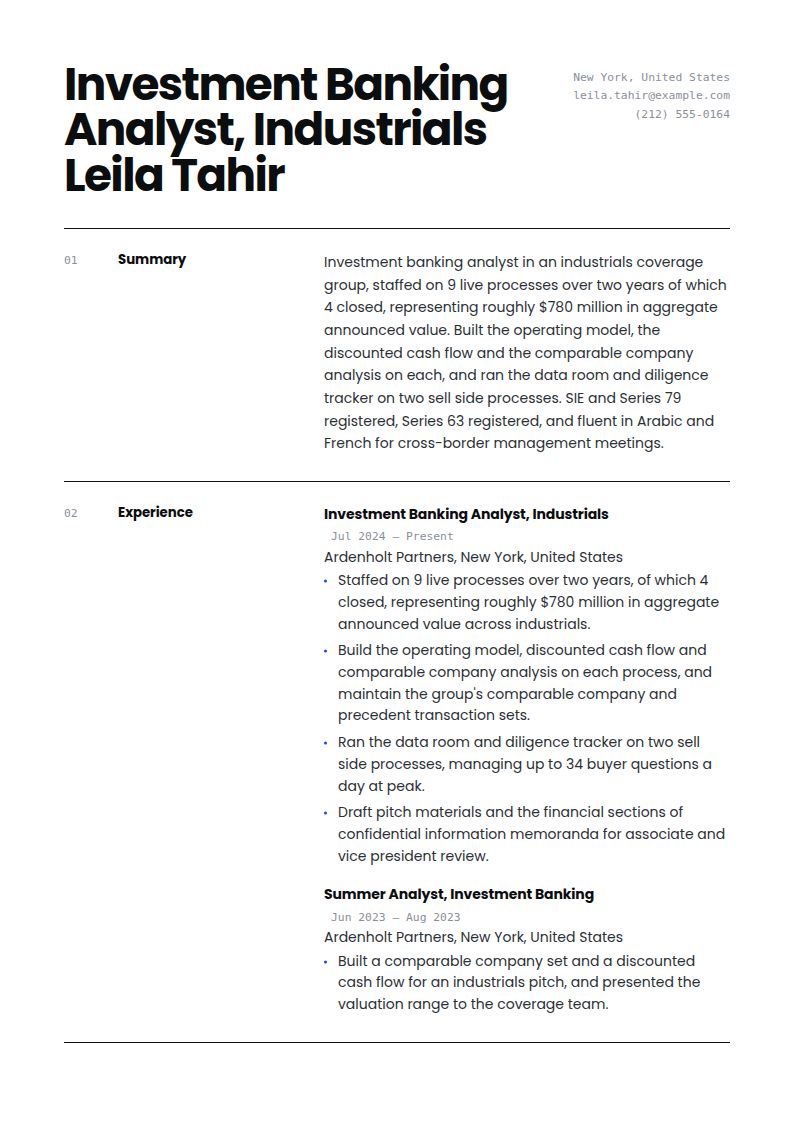 Investment Banker Resume Examples & Templates