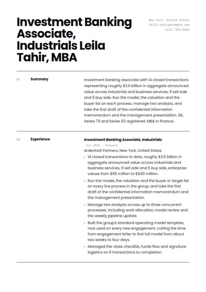 Investment Banker Resume Examples & Templates