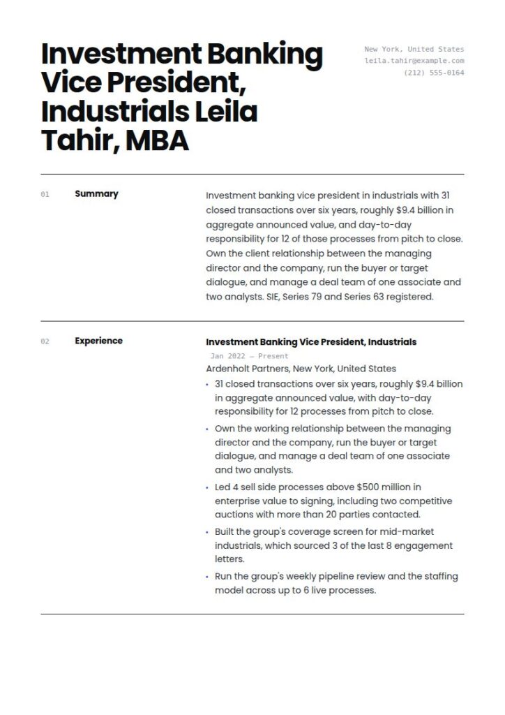 Investment Banker Resume Examples & Templates