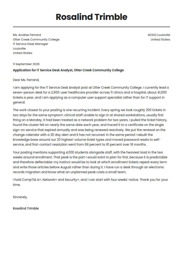 IT Help Desk Cover Letter Examples & Templates