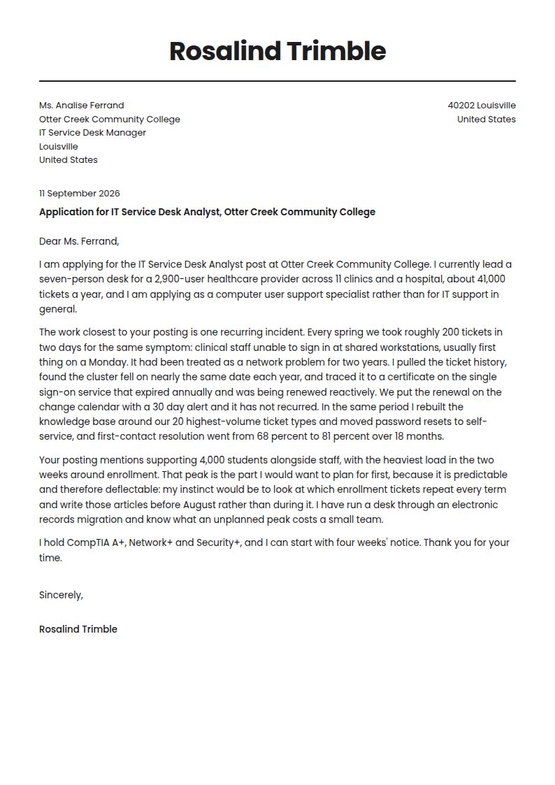 IT Help Desk Cover Letter Examples & Templates