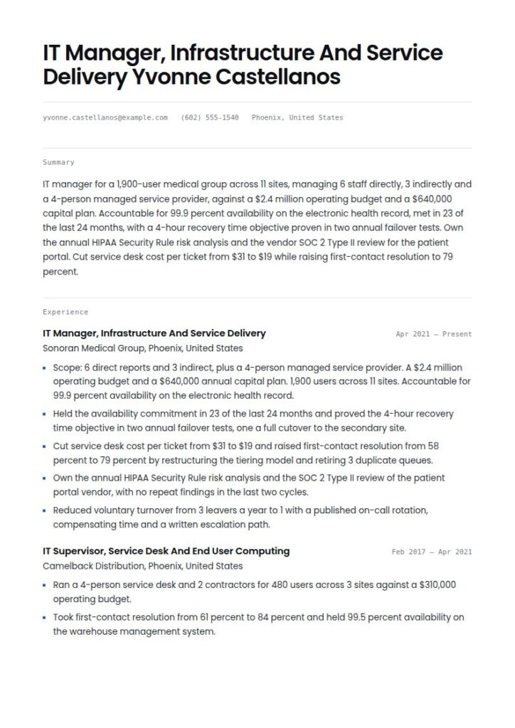 IT Manager Resume Examples & Templates