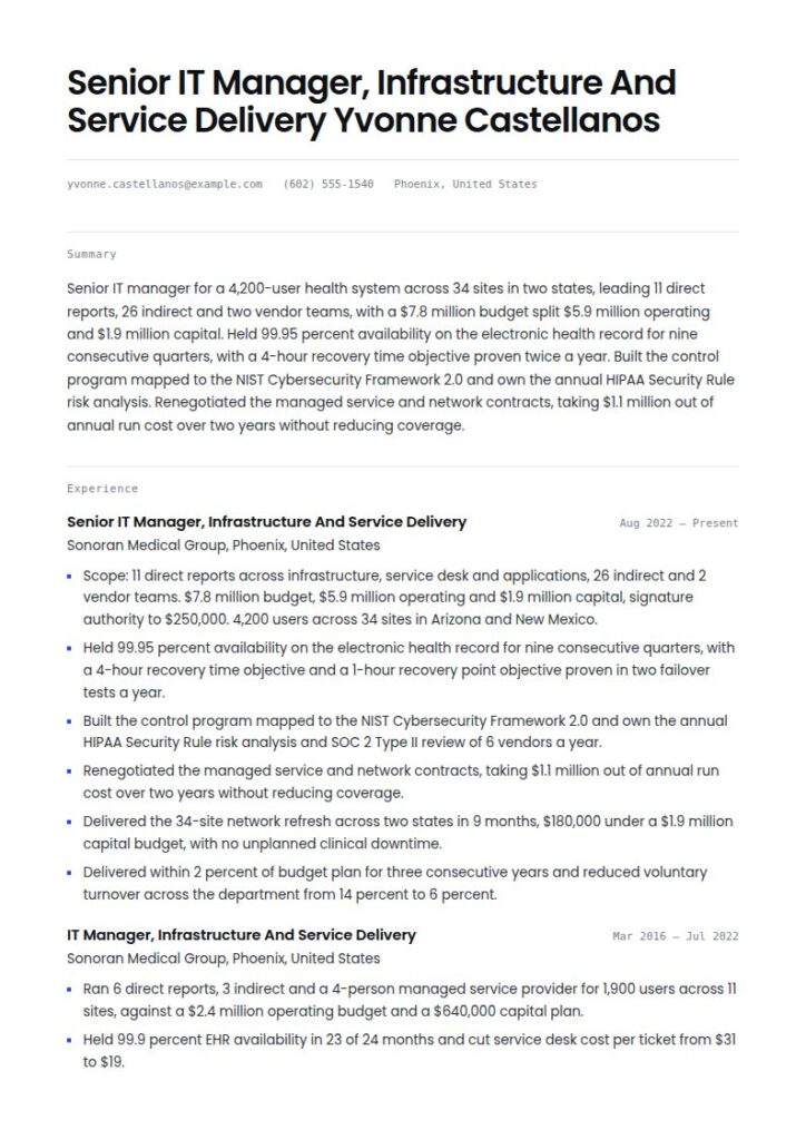IT Manager Resume Examples & Templates