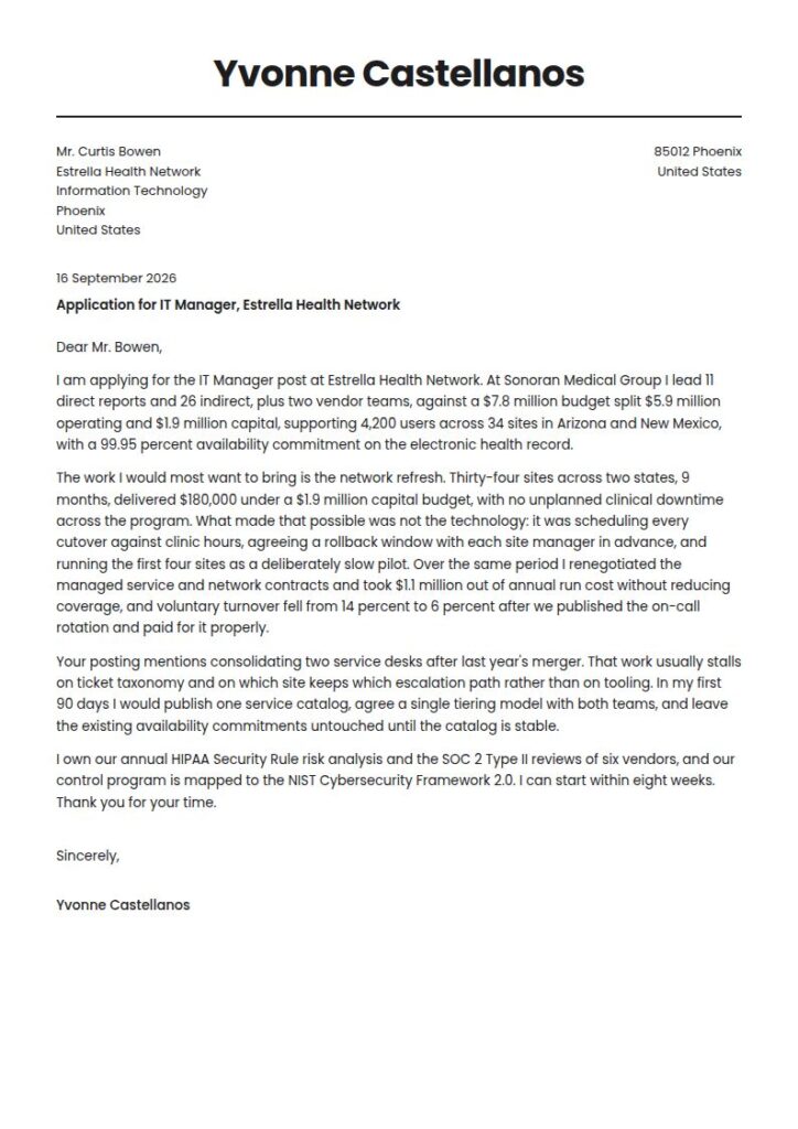 IT Manager Cover Letter Examples & Templates