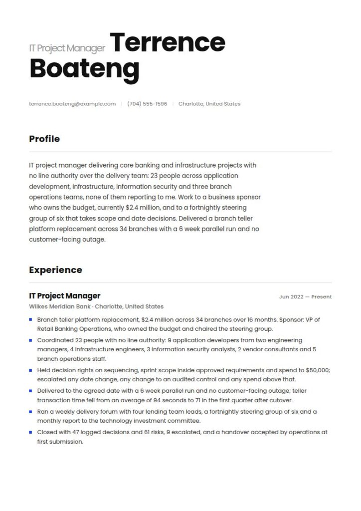 IT Project Manager Resume Examples & Templates