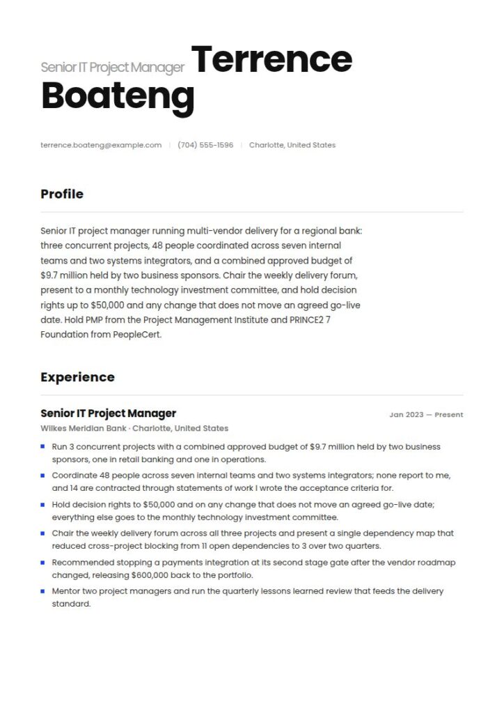 IT Project Manager Resume Examples & Templates