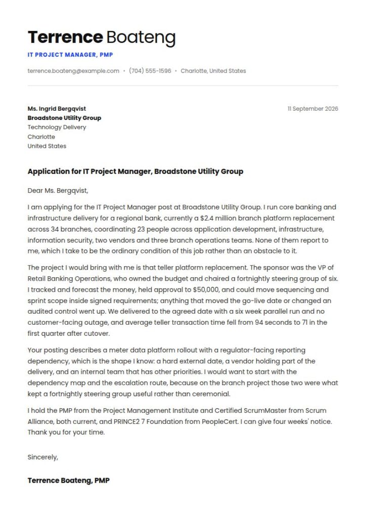 IT Project Manager Cover Letter Examples & Templates