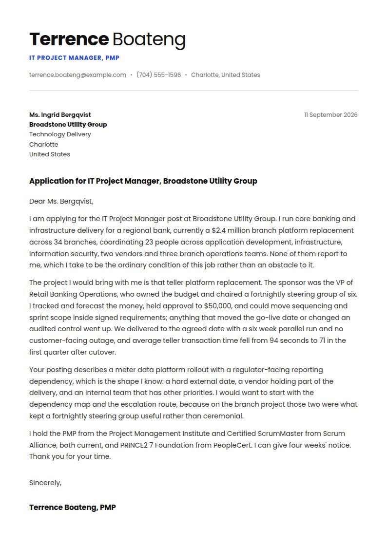 IT Project Manager Cover Letter Examples & Templates