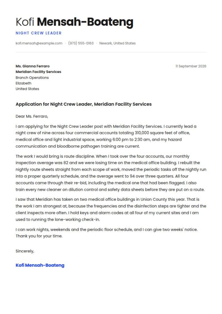 Janitor Cover Letter Examples & Templates