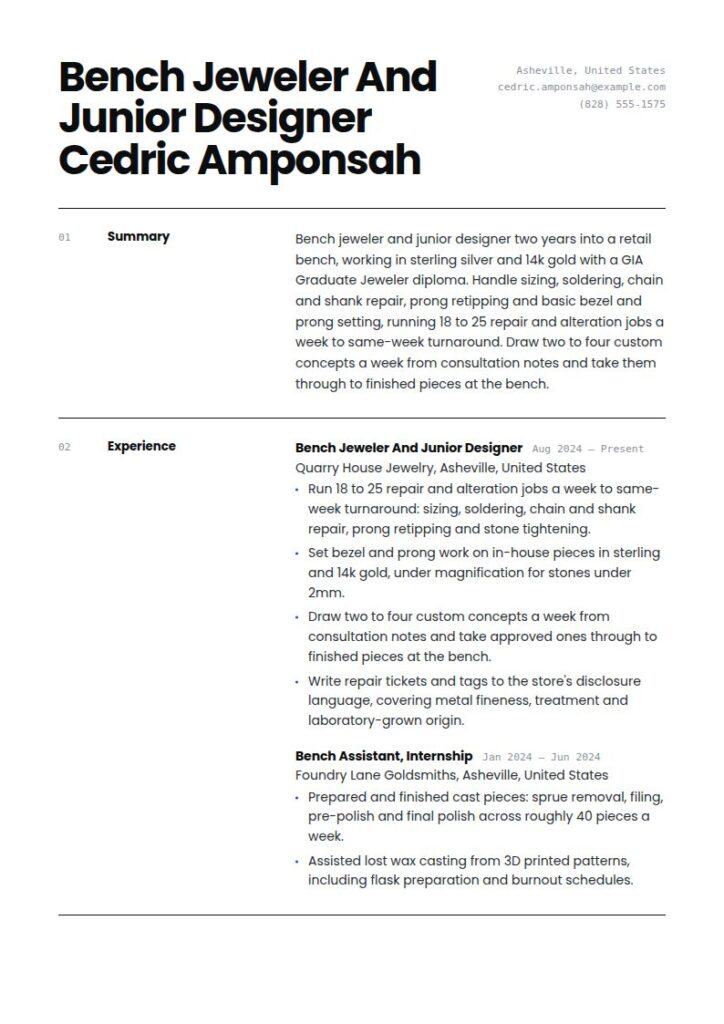 Jewelry Designer Resume Examples & Templates