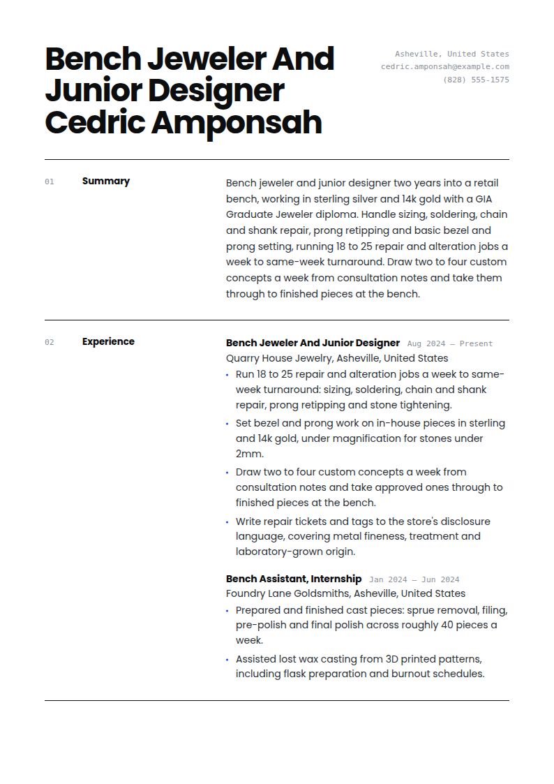Jewelry Designer Resume Examples & Templates