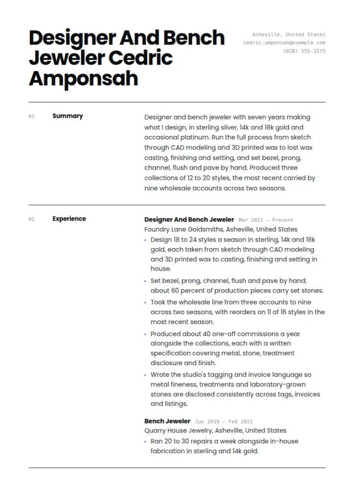 Jewelry Designer Resume Examples & Templates