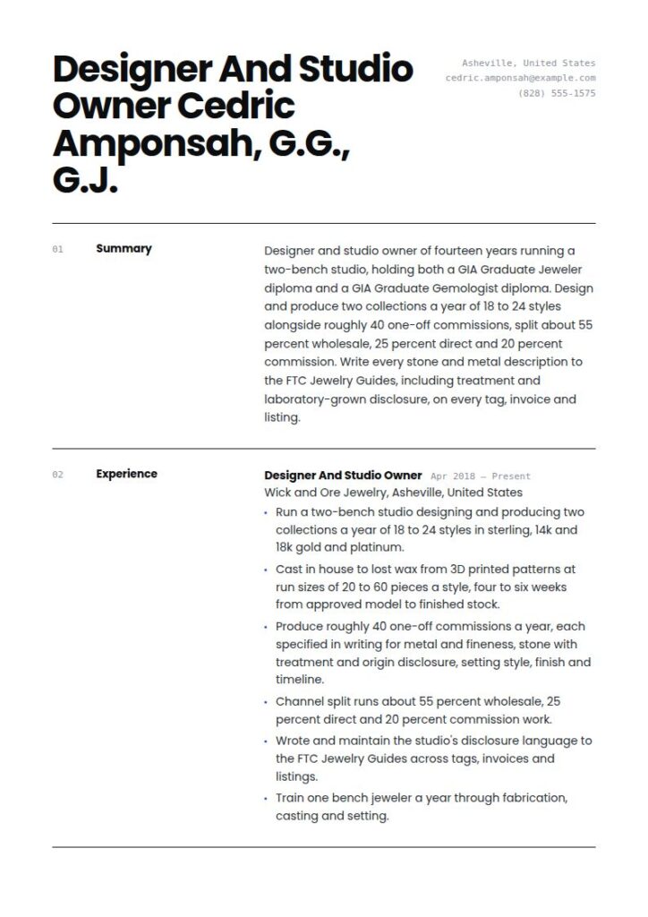 Jewelry Designer Resume Examples & Templates