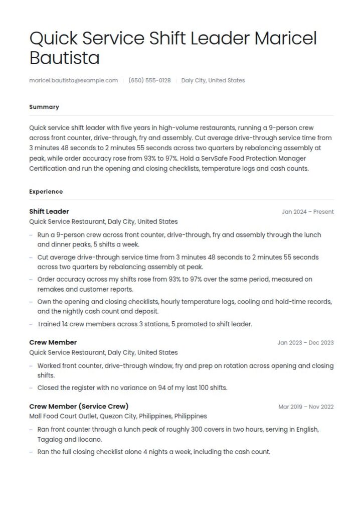Jollibee Resume Examples & Templates