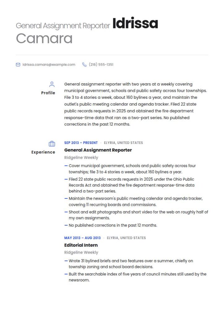 Journalist Resume Examples & Templates