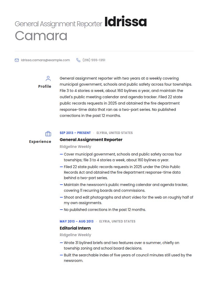 Journalist Resume Examples & Templates