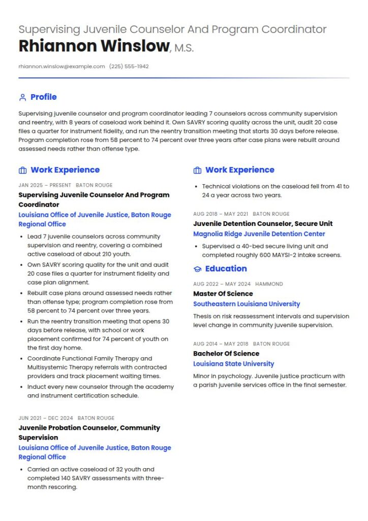 Juvenile Counselor Resume Examples & Templates