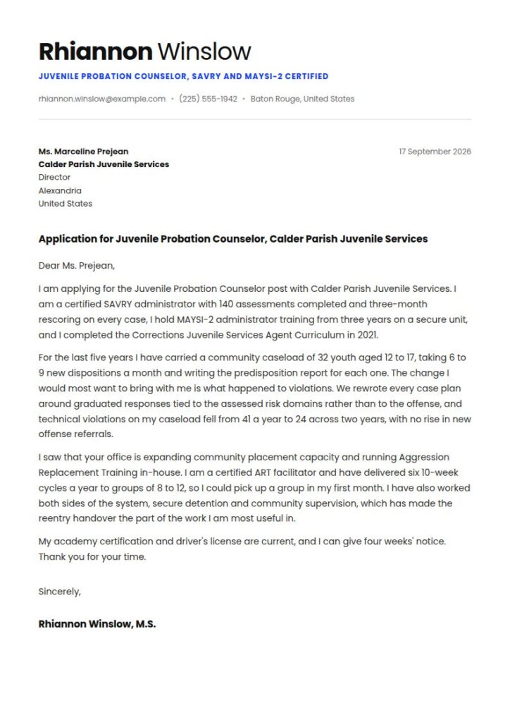 Juvenile Counselor Cover Letter Examples & Templates