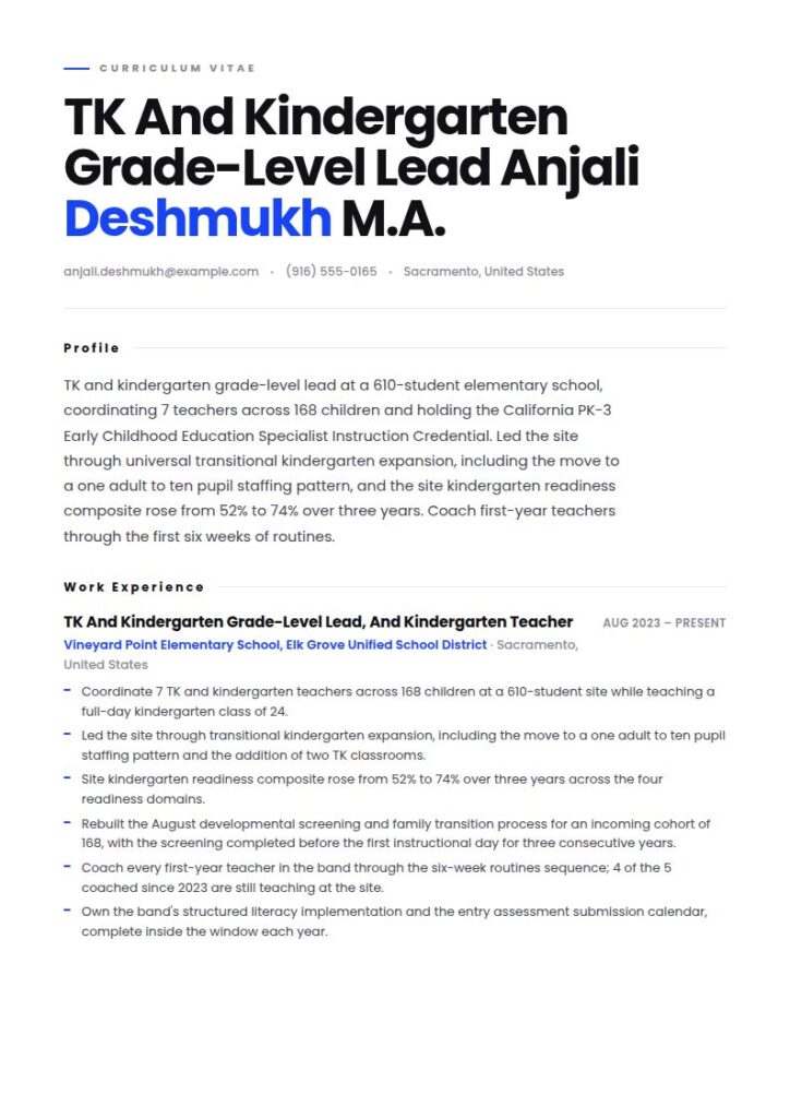 Kindergarten Teacher Resume Examples & Templates