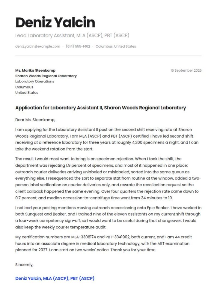 Lab Assistant Cover Letter Examples & Templates