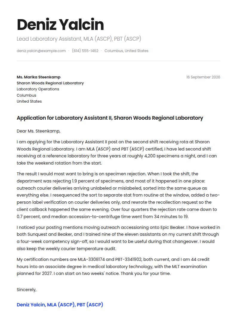 Lab Assistant Cover Letter Examples & Templates