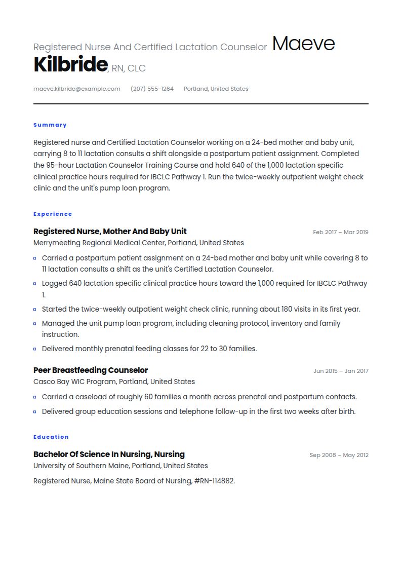 Lactation Consultant Resume Examples & Templates