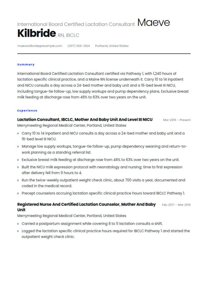 Lactation Consultant Resume Examples & Templates