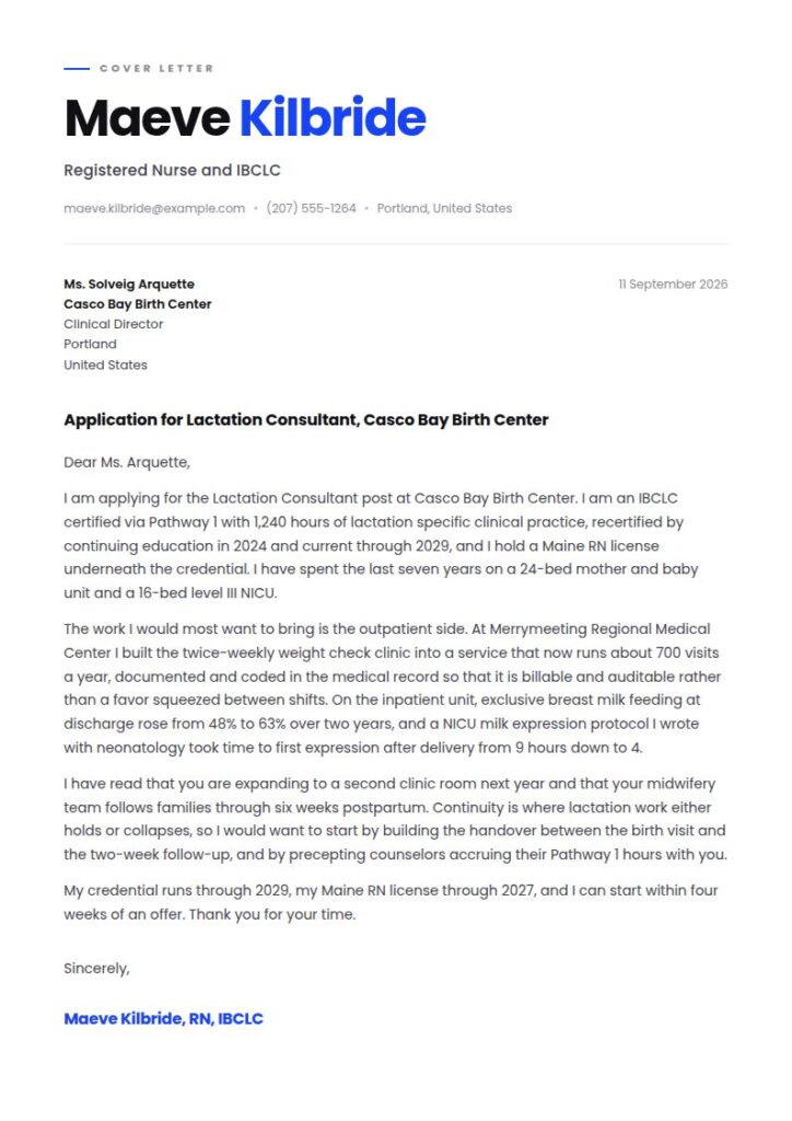 Lactation Consultant Cover Letter Examples & Templates