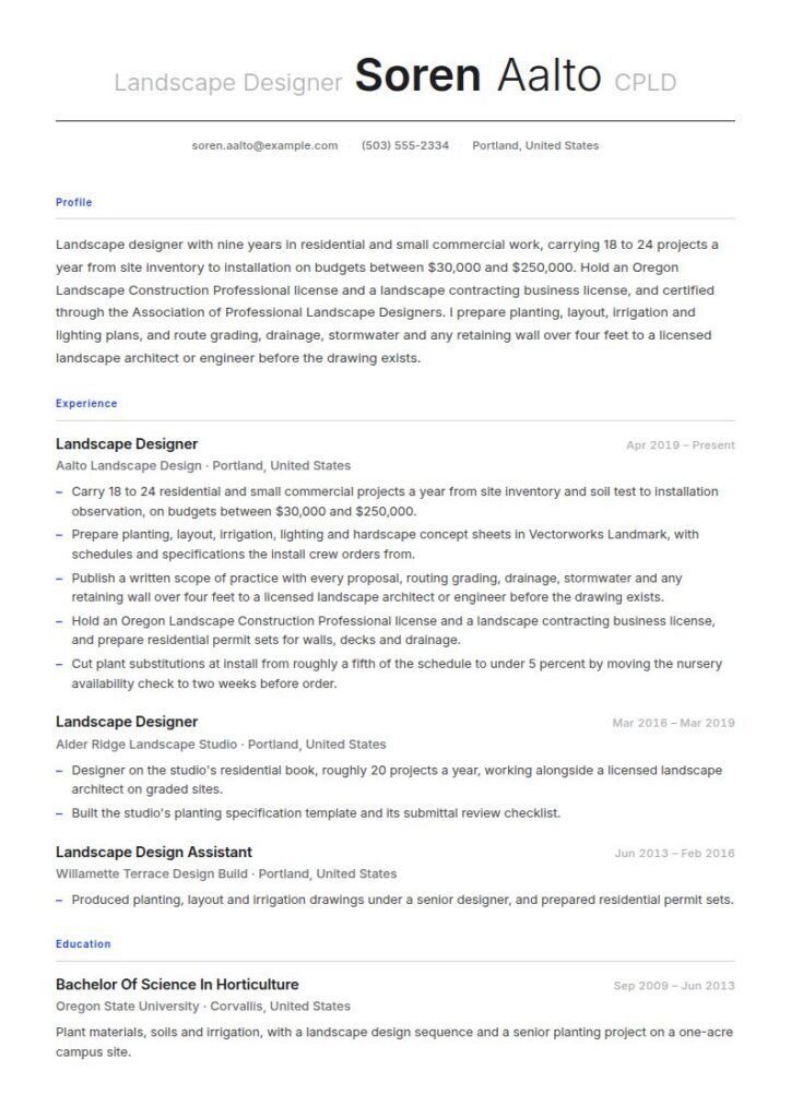 Landscape Designer Resume Examples & Templates
