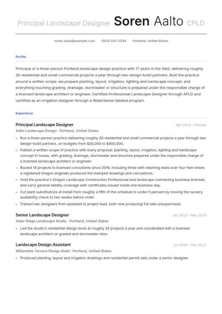 Landscape Designer Resume Examples & Templates