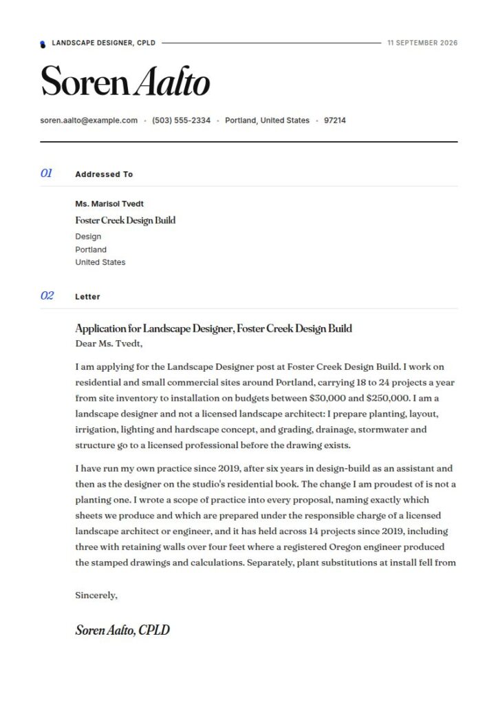 Landscape Designer Cover Letter Examples & Templates