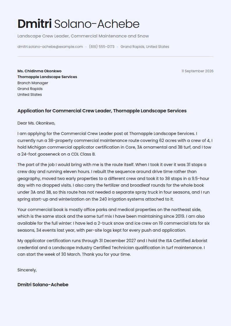 Landscaping Cover Letter Examples & Templates
