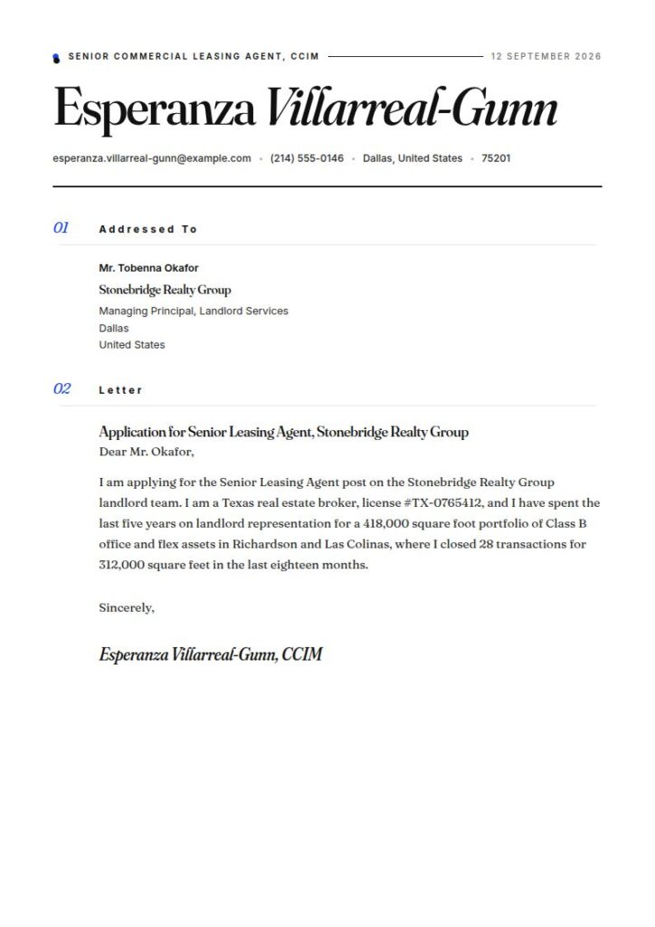 Leasing Agent Cover Letter Examples & Templates