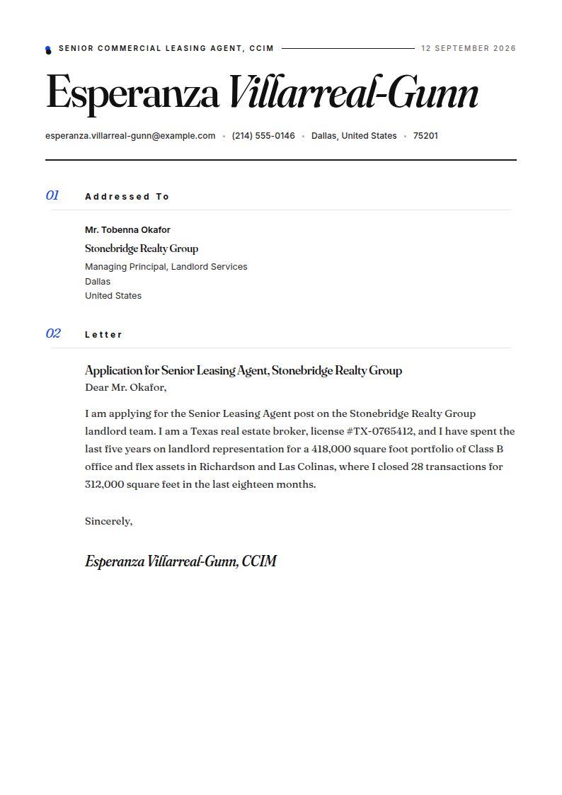 Leasing Agent Cover Letter Examples & Templates