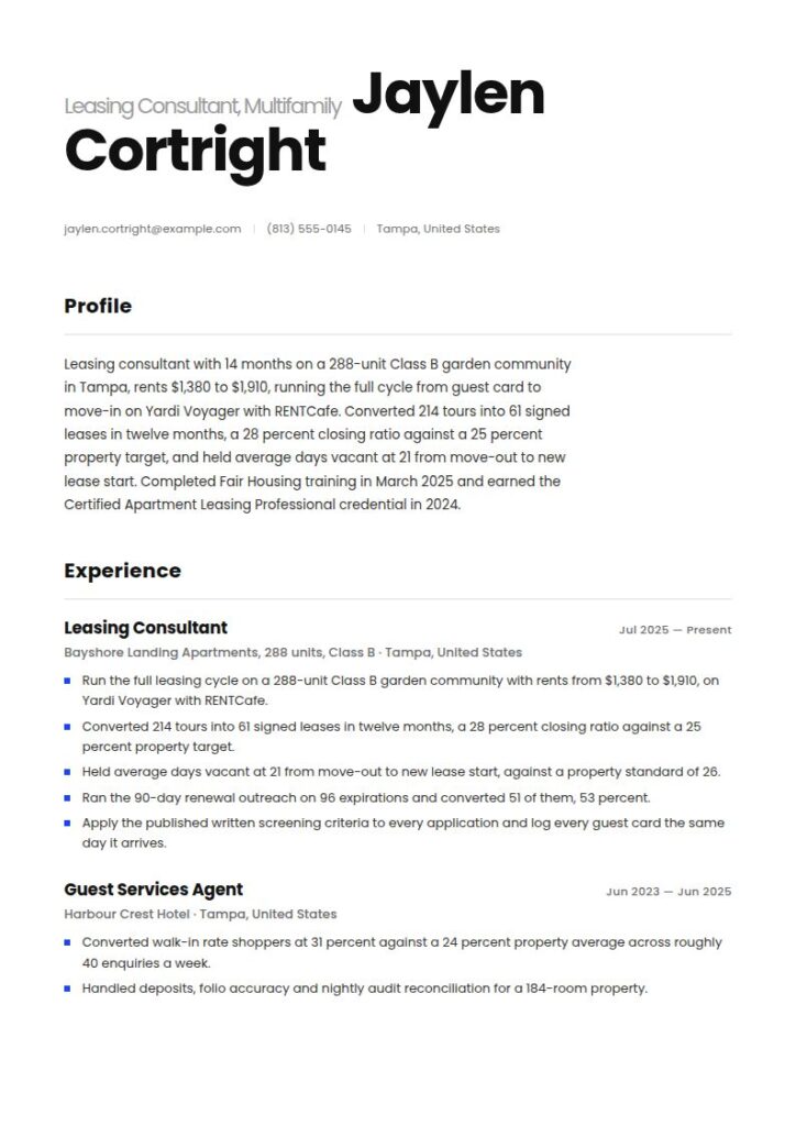 Leasing Consultant Resume Examples & Templates