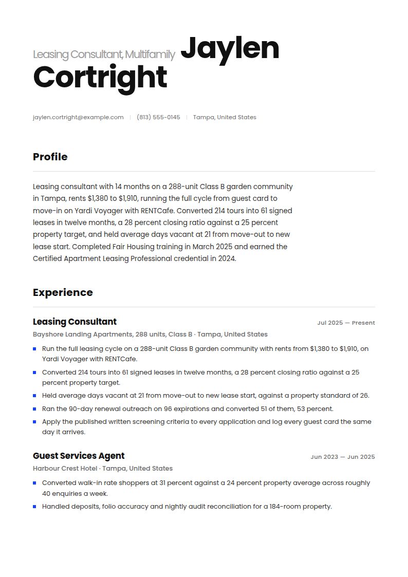 Leasing Consultant Resume Examples & Templates